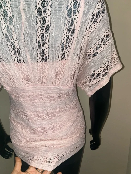 HeartSoul Y2K Darling Blush Pink Lace Short Sleeve Blouse - Picture 11 of 14